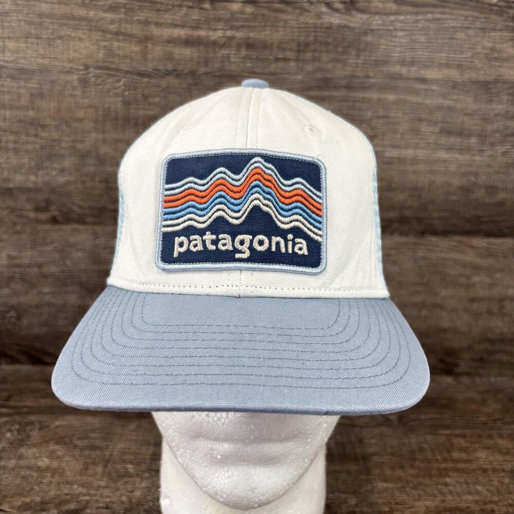 Patagonia Hat Cap Snap Back Men's One Size Blue White Mesh Trucker Patch Outdoor